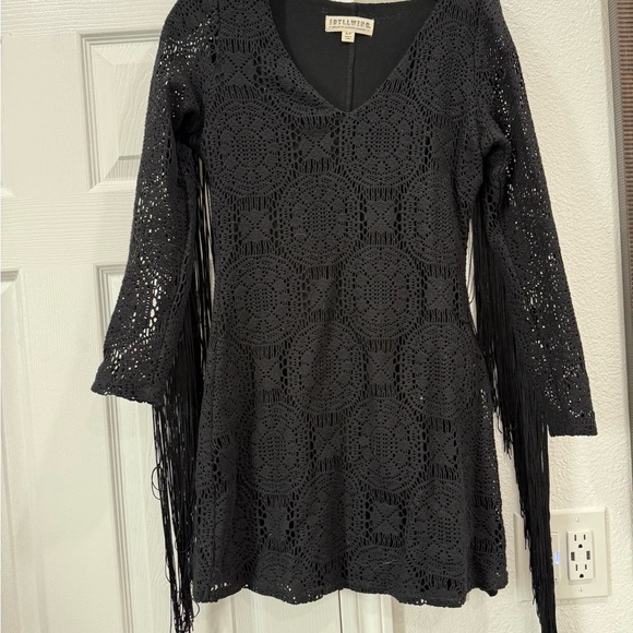 Black Crochet Fringe Tunic Dress - Picture 2 of 2